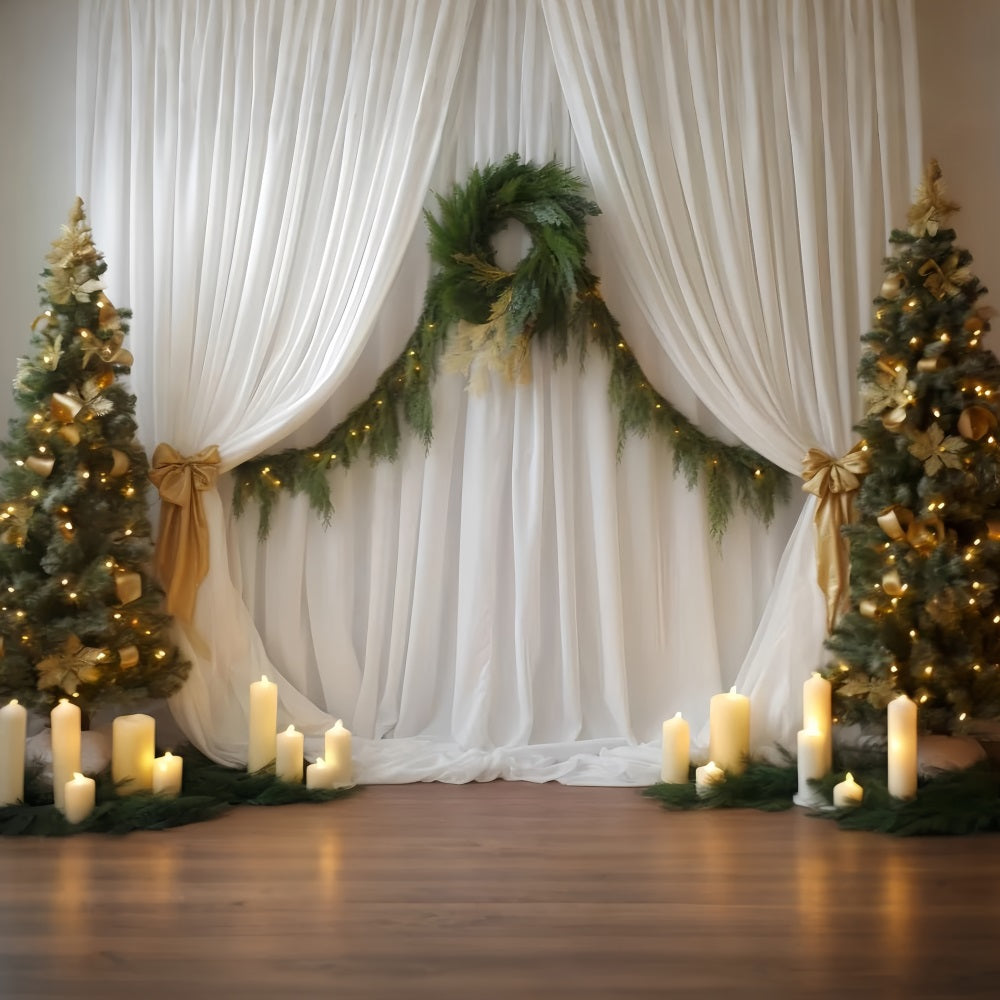 Wedding Christmas Backdrop Candlelight Evergreen Drapes Wedding Backdrop UK TWW59-55