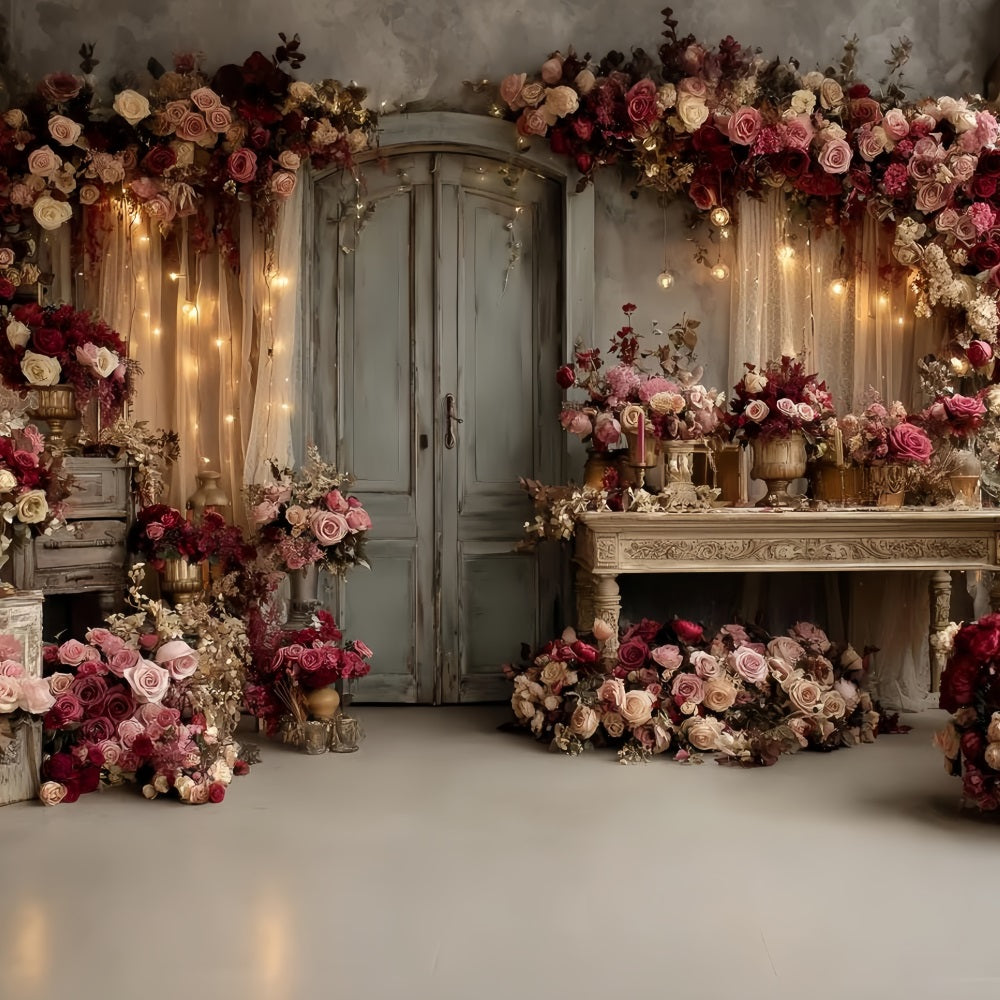 Wedding Vintage Backdrop Vintage Roses Rustic Doorway Wedding Backdrop Design UK TWW59-57