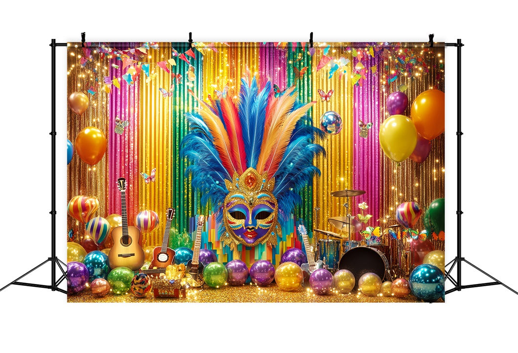 Mask Carnival Backdrop Colorful Feather Mask Party Stage Carnival Backdrops UK TWW59-6