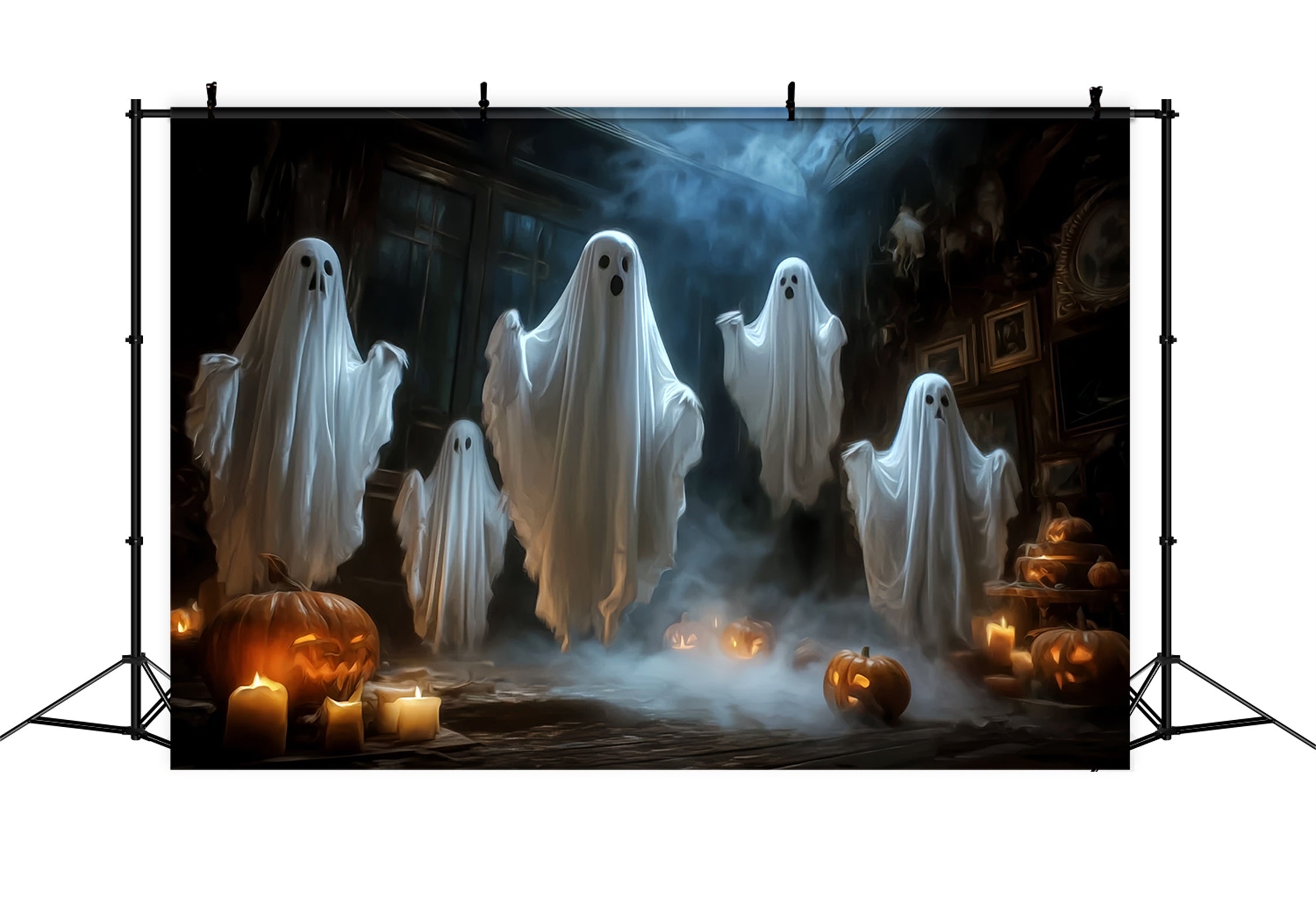 Halloween Ghost Backdrop Floating Ghosts Candle Pumpkins Spooky Halloween Backdrop UK TWW59-65