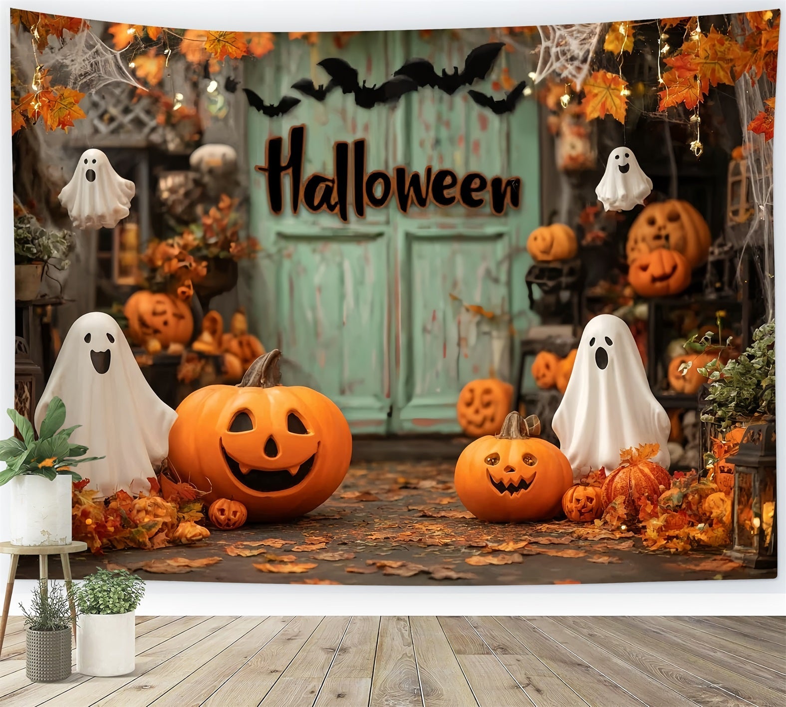 Halloween Ghost Backdrop Smiling Pumpkins Autumn Ghosts Halloween Photography Backdrop UK TWW59-72