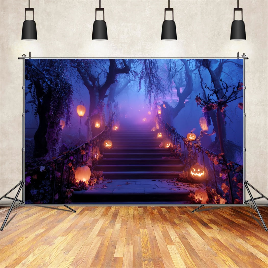 Halloween Color Backdrop Pumpkin Lantern Stairway Path Scary Halloween Backdrops UK TWW59-76