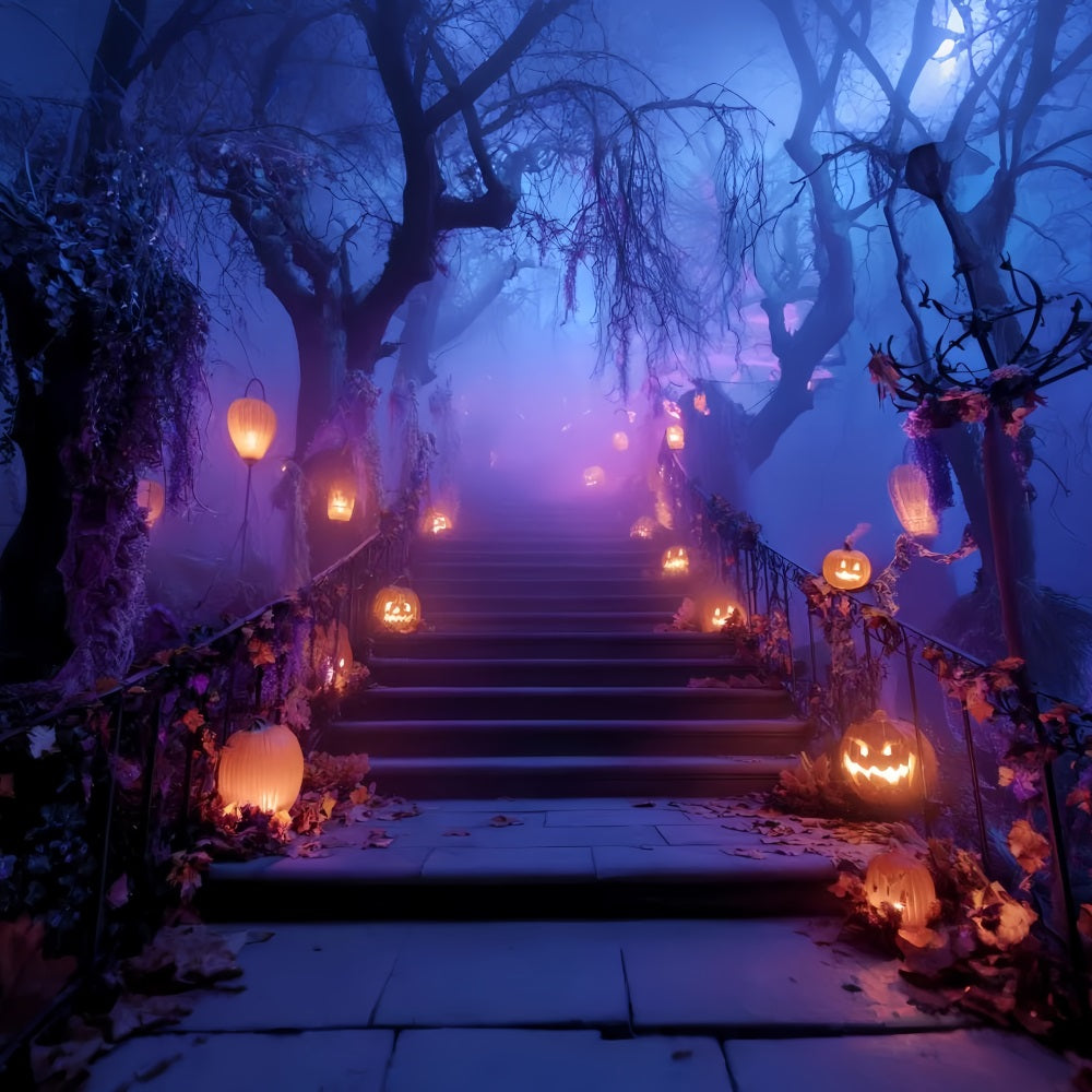 Halloween Color Backdrop Pumpkin Lantern Stairway Path Scary Halloween Backdrops UK TWW59-76
