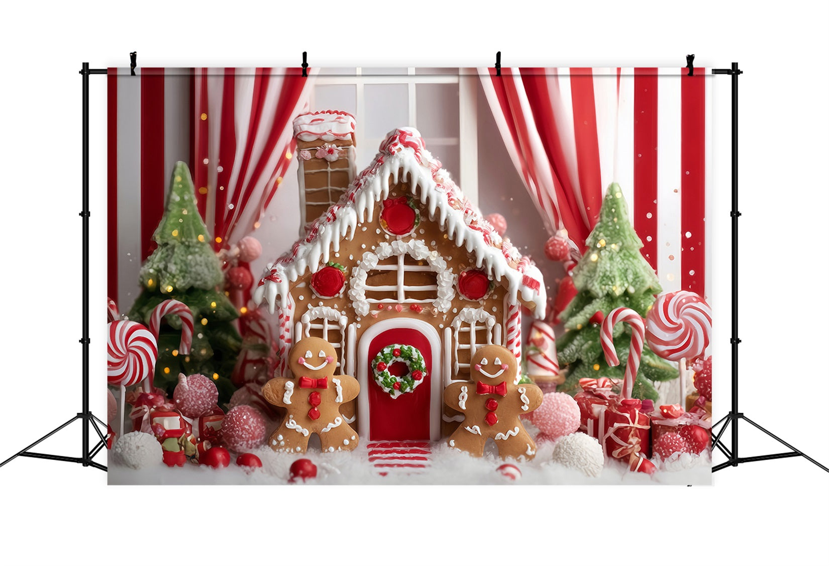 Gingerbread House Backdrop Candy Cane Gingerbread Room Christmas Photo Backdrops UK TWW59-90