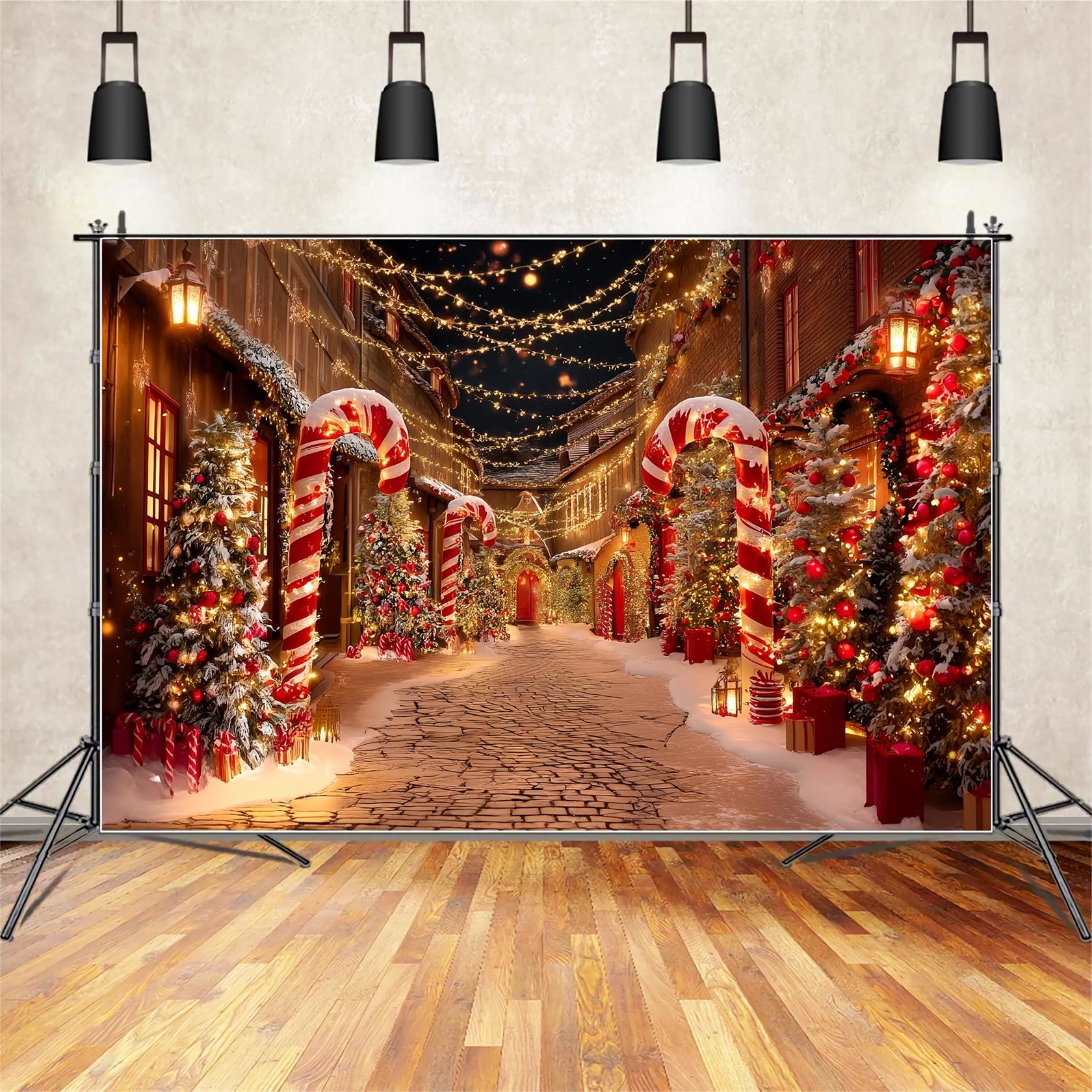 Christmas Village Backdrop Candy Cane Street Christmas Photography Backdrops UK TWW59-95