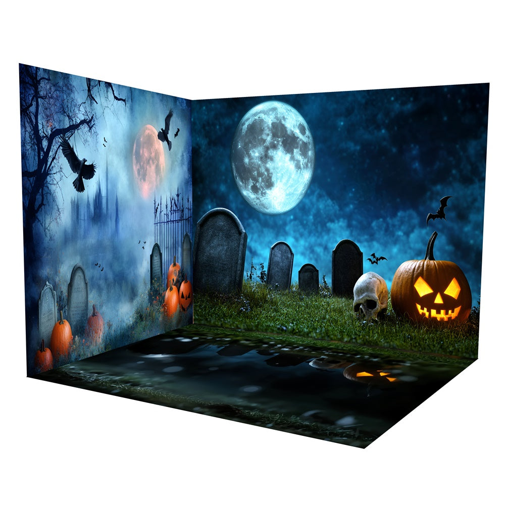 Halloween Graveyard Backdrop Spooky Skull Graveyard Backdrop Room Set UK TWW6-119