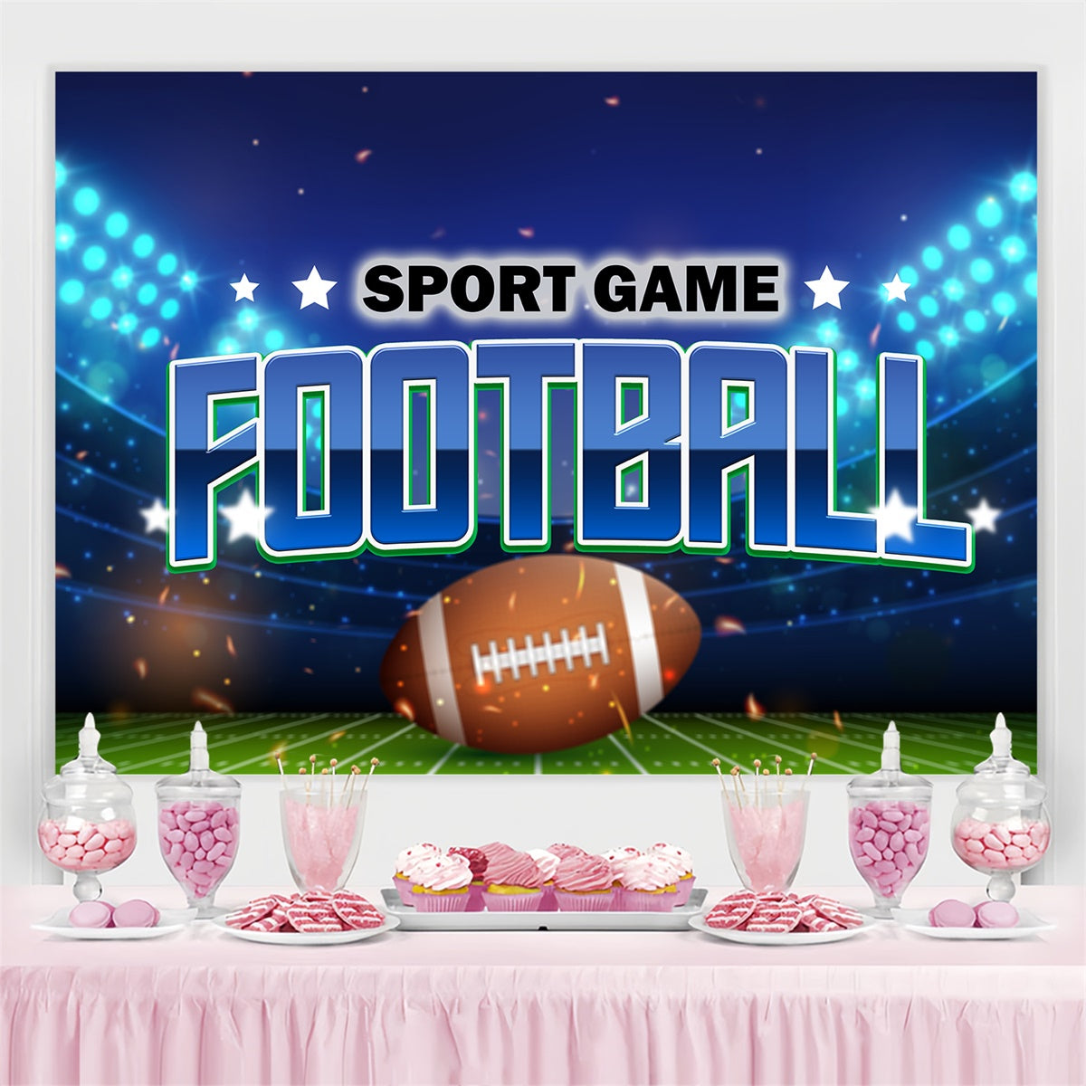 Football Stadium Backdrop Night Lights Game Sports Event Backdrop UK TWW6-15