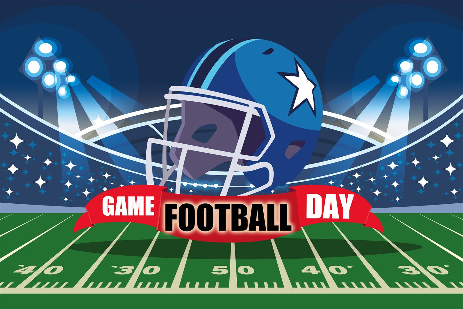 Football Field Backdrop Blue Helmet Lights Sports Event Backdrops UK TWW6-18
