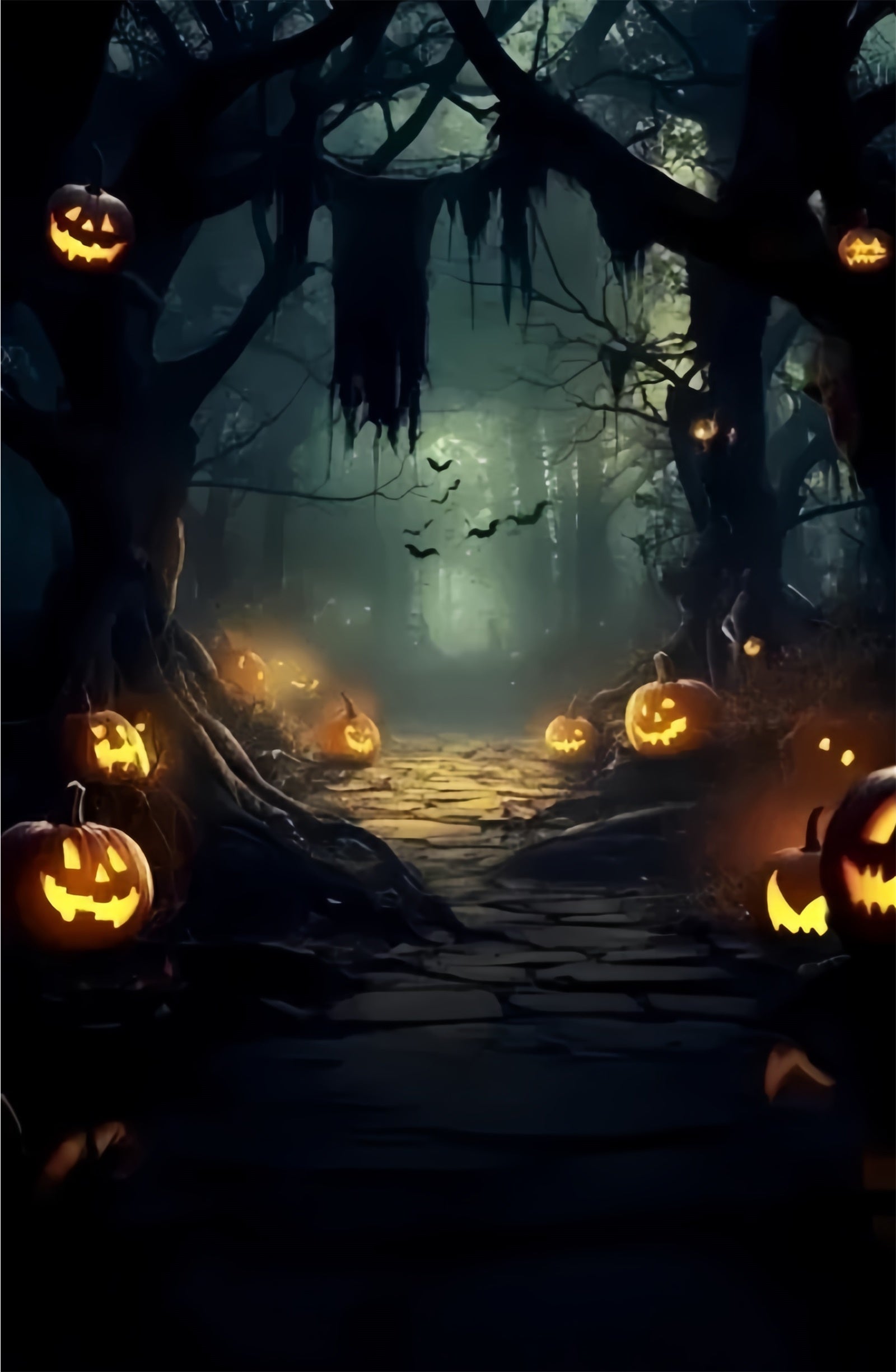Halloween Photo Backdrop Midnight Pumpkin Path Sweep Backdrop UK TWW6-74