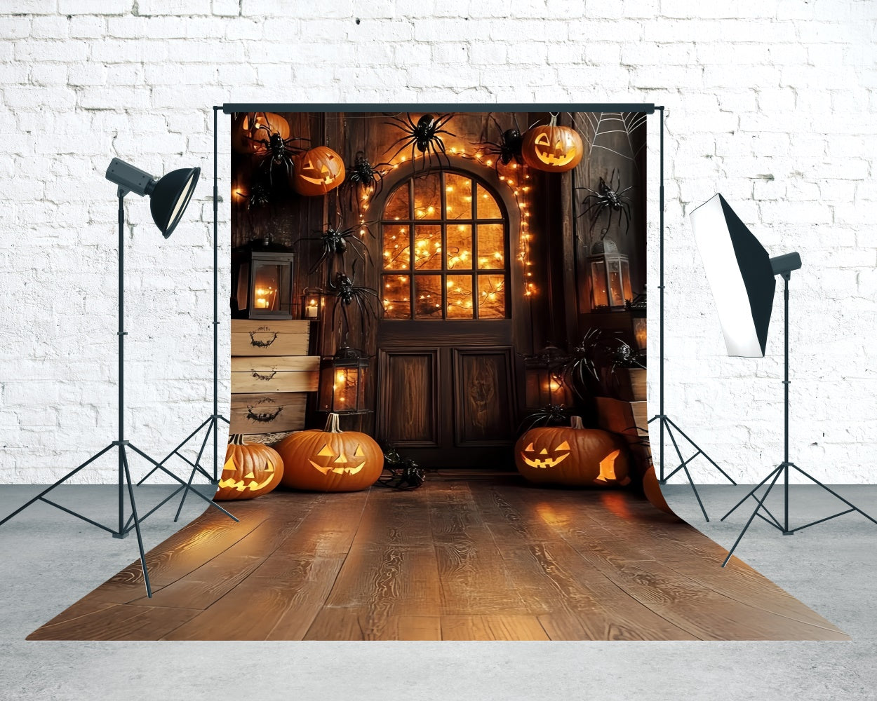 Halloween Picture Backdrop Pumpkin Spider Porch Sweep Backdrop UK TWW6-76