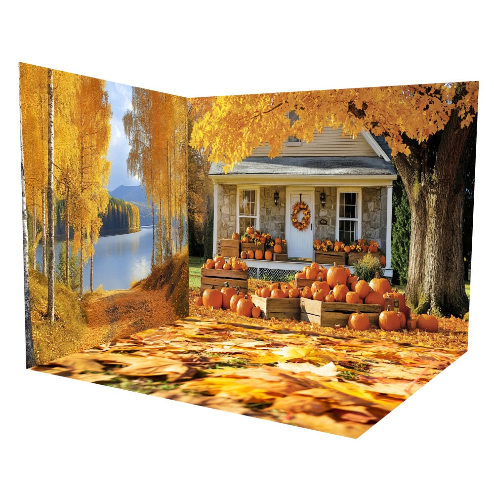 Fall Leaves Backdrop Rustic Cabin River Trail Backdrop Room Set UK TWW6-80