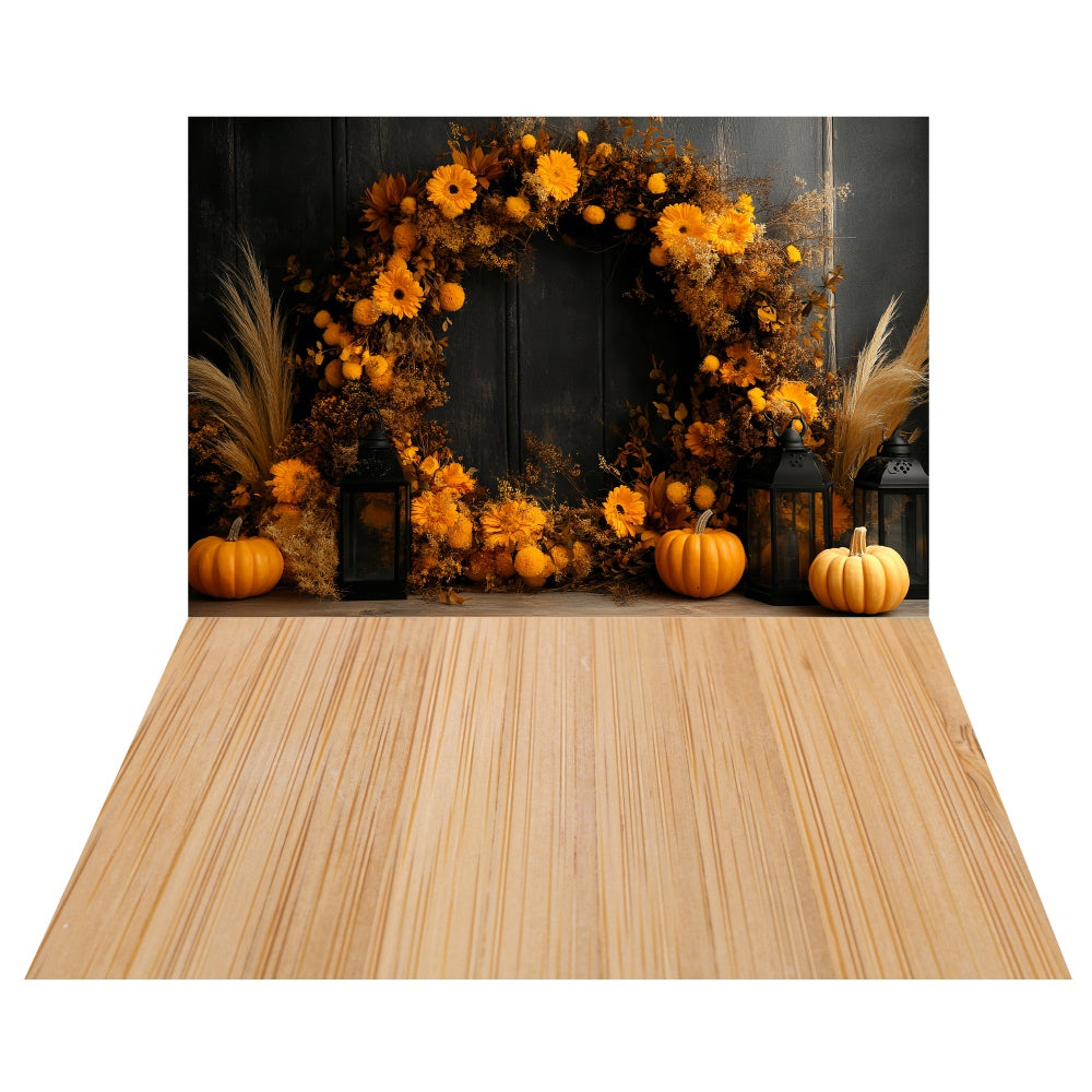 Sunflower Pumpkin Wreath Backdrop+Warm Pine Floor Backdrop UK TWW6-87