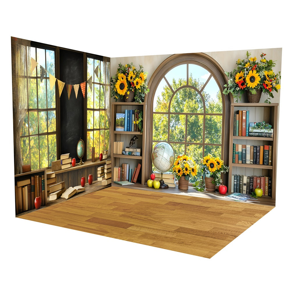 School Photo Backdrops Sunflower Book Nook Backdrop Room Set UK TWW6-93