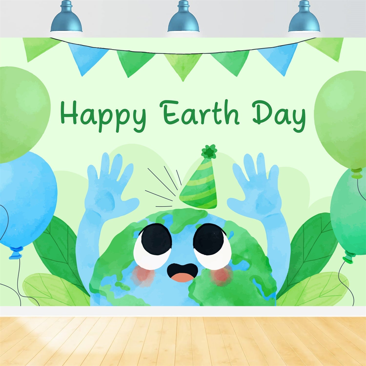 Happy Earth Day Backdrop Green Cartoon Celebration Backdrop UK XY2-15