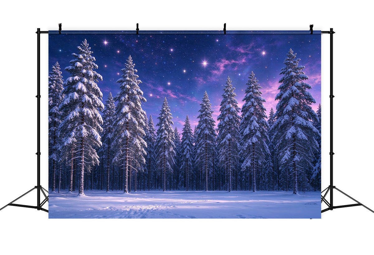 Christmas Tree Backdrops Purple Starlit Snowy Forest Xmas Backdrop UK ZTT610-12