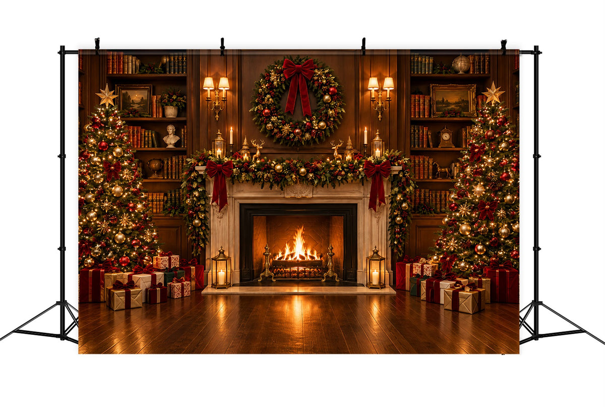 Christmas Backdrops for Photography Ornate Grand Library Fireplace Christmas Fireplace Backdrop UK ZTT610-21