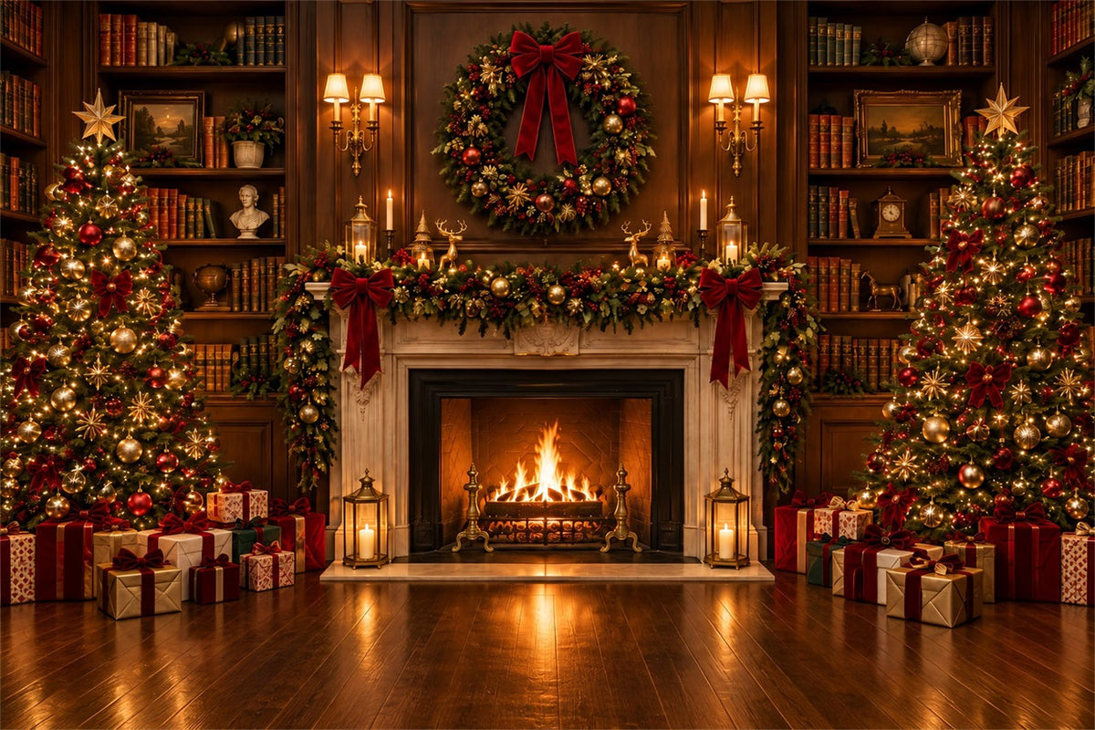 Christmas Backdrops for Photography Ornate Grand Library Fireplace Christmas Fireplace Backdrop UK ZTT610-21