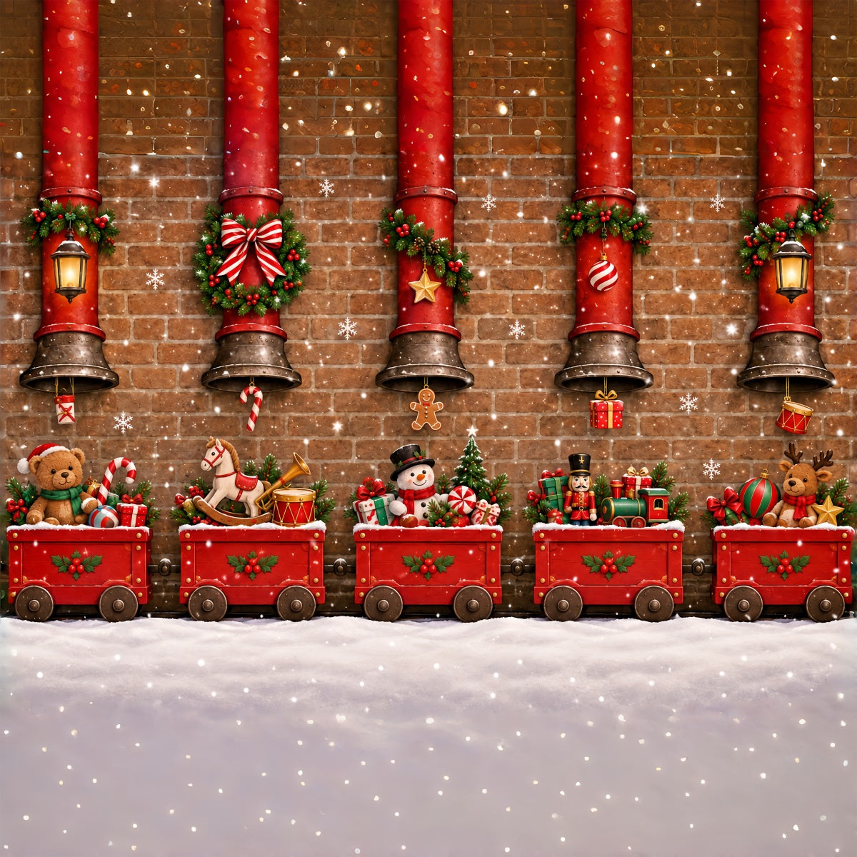 Christmas Backdrop Vintage Red Toy Train Christmas Backdrops Photography UK ZTT610-22