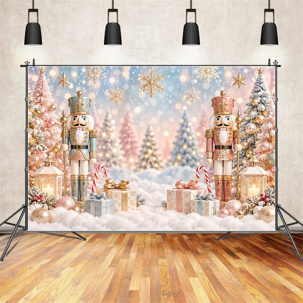 Christmas Backdrop Pastel Tree Snow Bokeh Nutcracker Photo Backdrop UK ZTT610-26