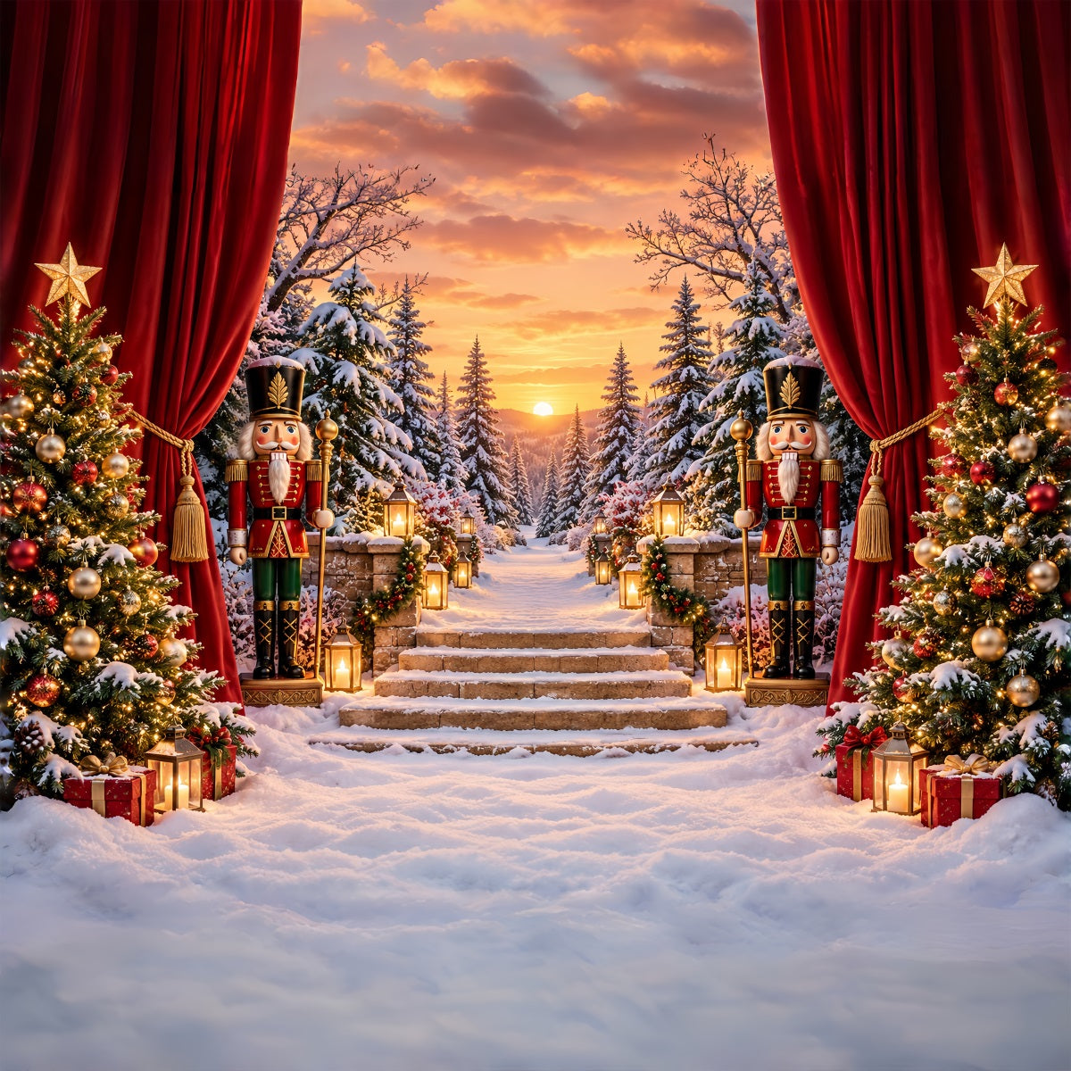 Christmas Theme Backdrop Snowy Forest Gateway Stage Nutcracker Backdrops UK ZTT610-29