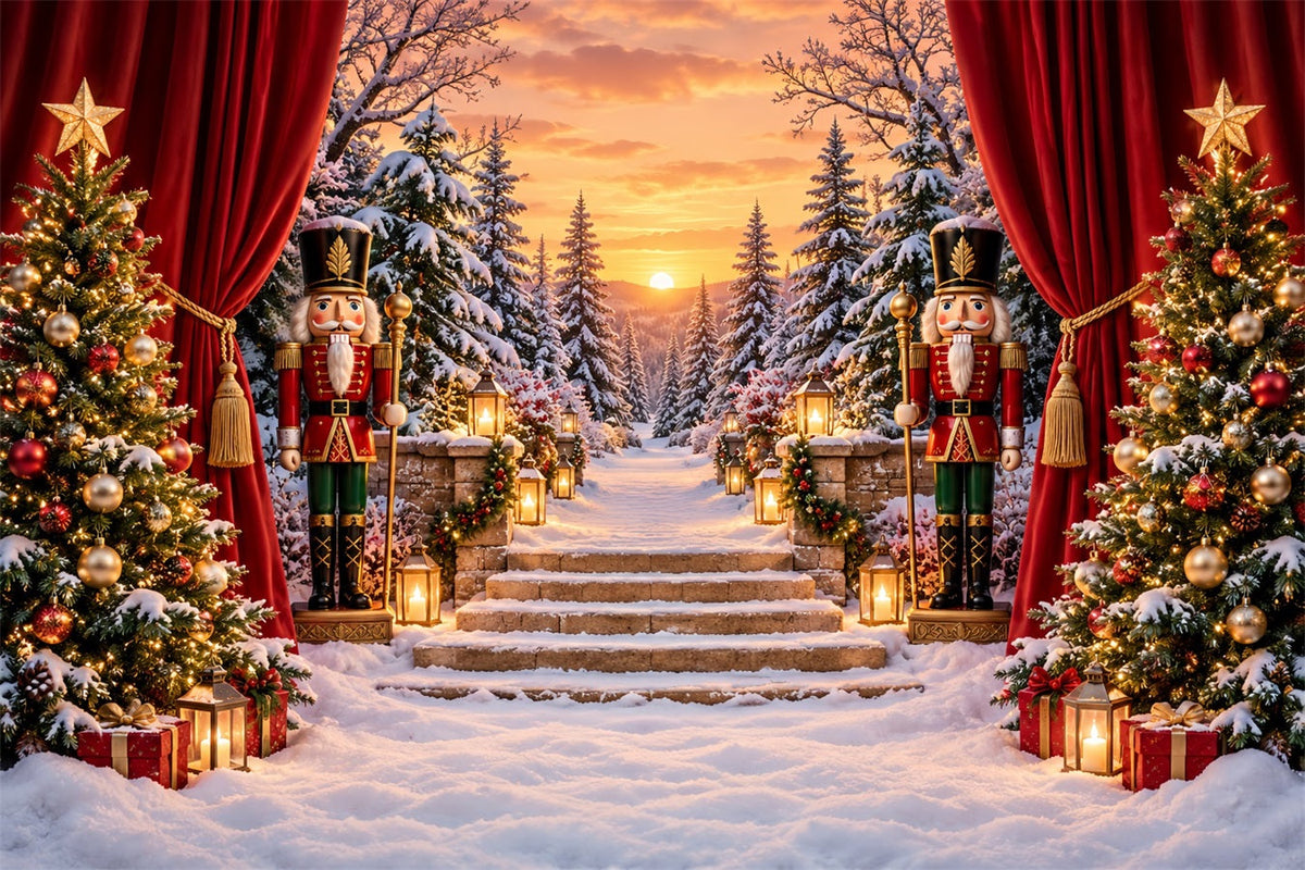 Christmas Theme Backdrop Snowy Forest Gateway Stage Nutcracker Backdrops UK ZTT610-29