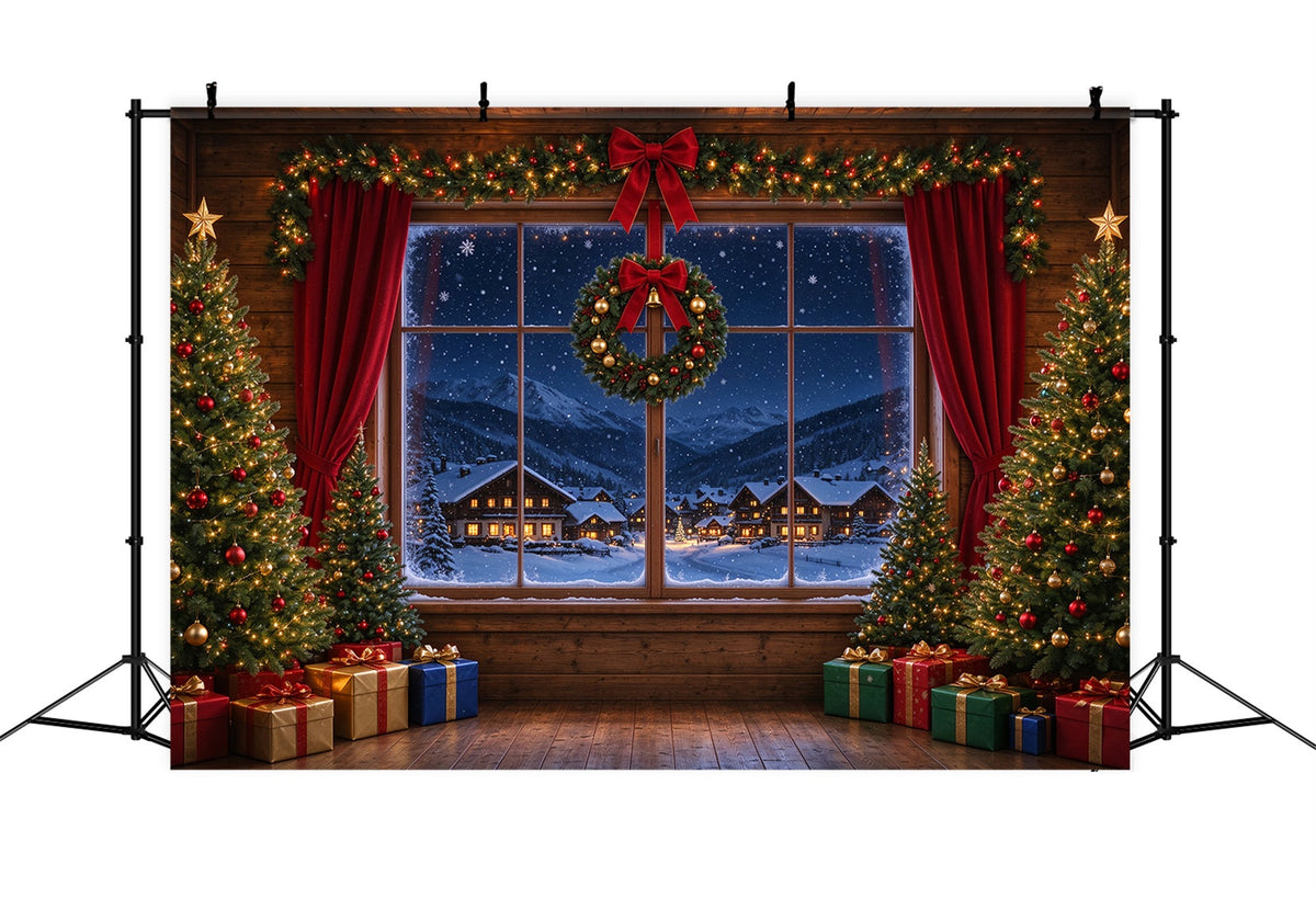 Santa Backdrop Snowy Village Window Retreat Christmas Backdrops UK ZTT610-3
