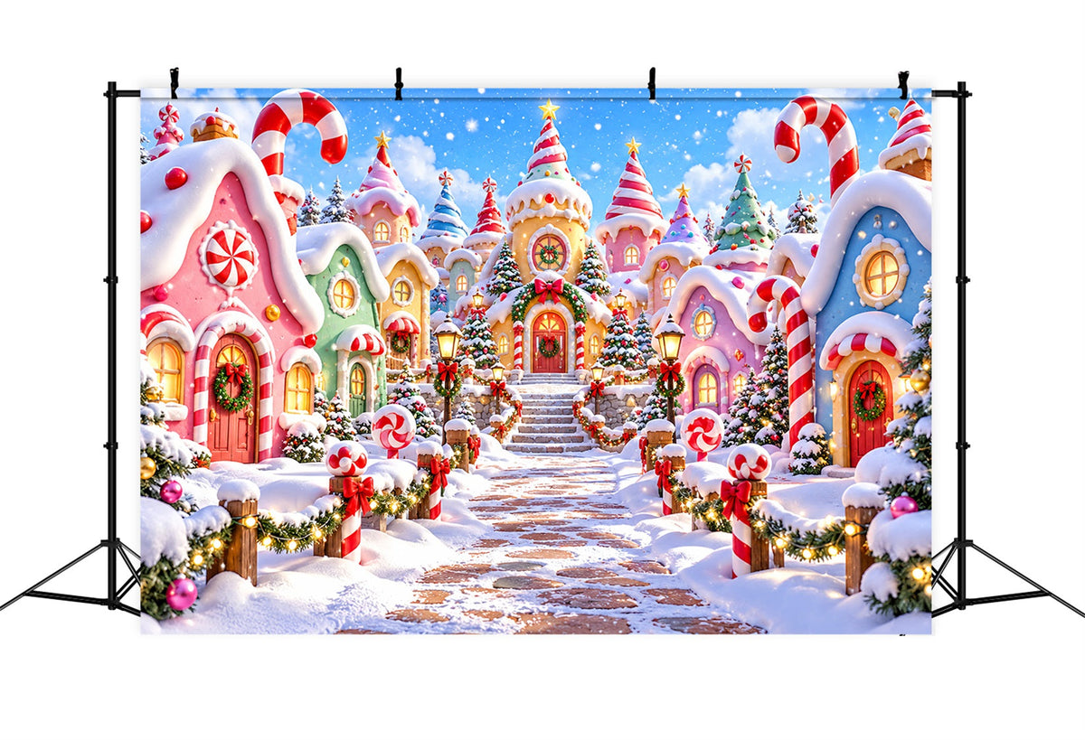 Christmas Village Backdrops Pastel Candy Cane House Christmas Photo Backdrop UK ZTT610-31