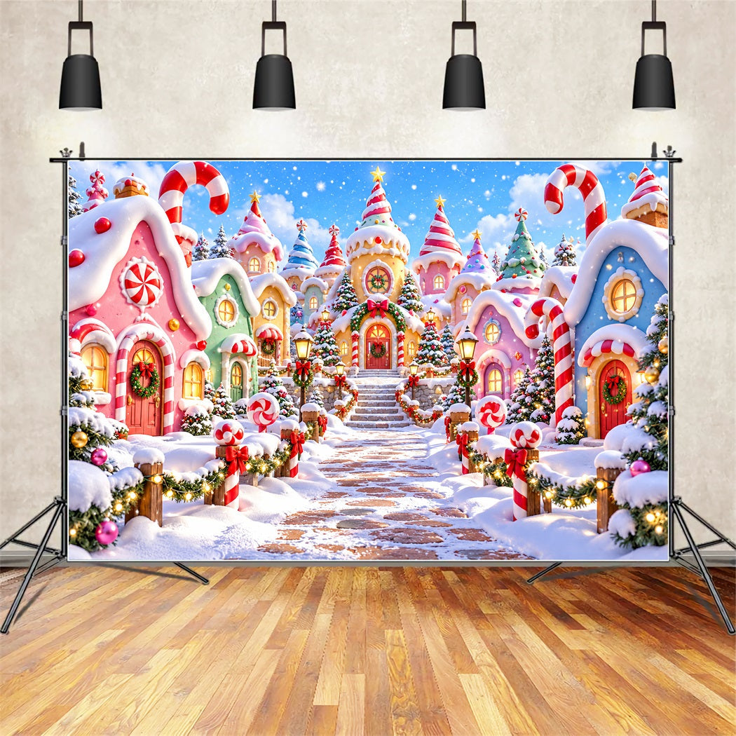 Christmas Village Backdrops Pastel Candy Cane House Christmas Photo Backdrop UK ZTT610-31