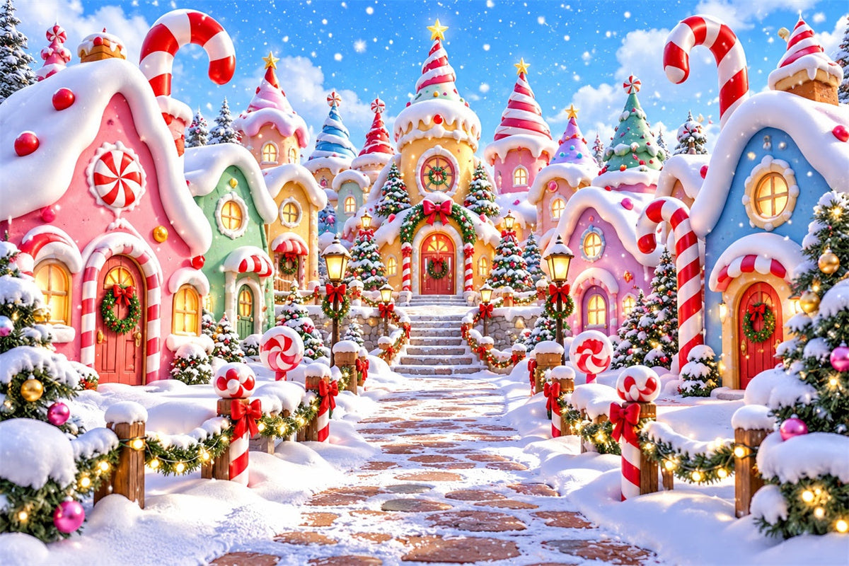Christmas Village Backdrops Pastel Candy Cane House Christmas Photo Backdrop UK ZTT610-31