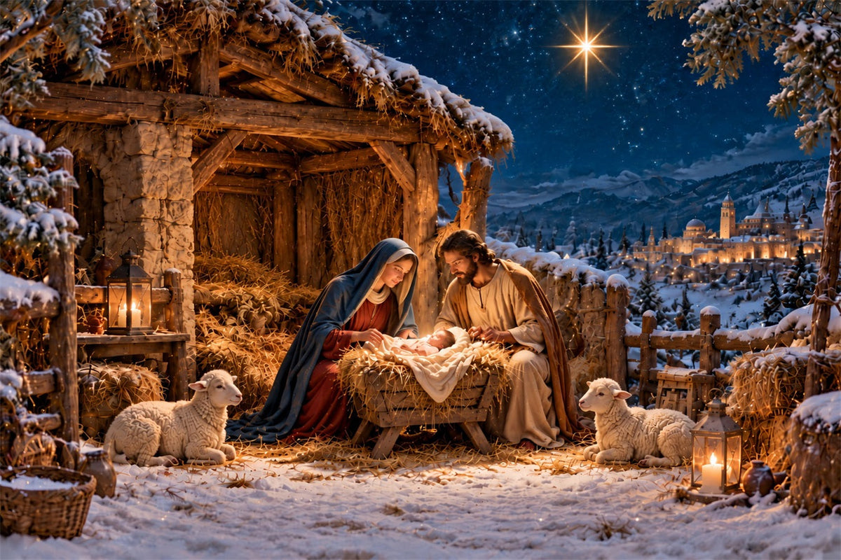 Nativity Scene Backdrop Bethlehem Star Manger Stable Christmas Photo Backdrops UK ZTT610-34