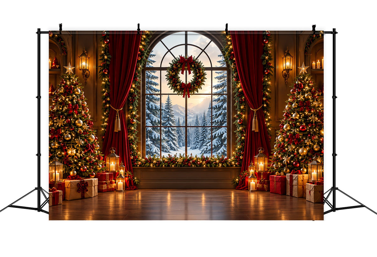 Christmas Backdrops Grand Window Snowy Forest Christmas Backdrop for Photos UK ZTT610-35