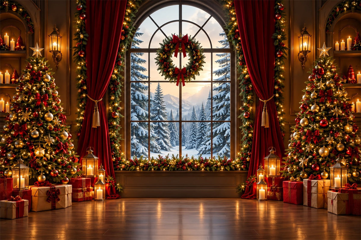Christmas Backdrops Grand Window Snowy Forest Christmas Backdrop for Photos UK ZTT610-35