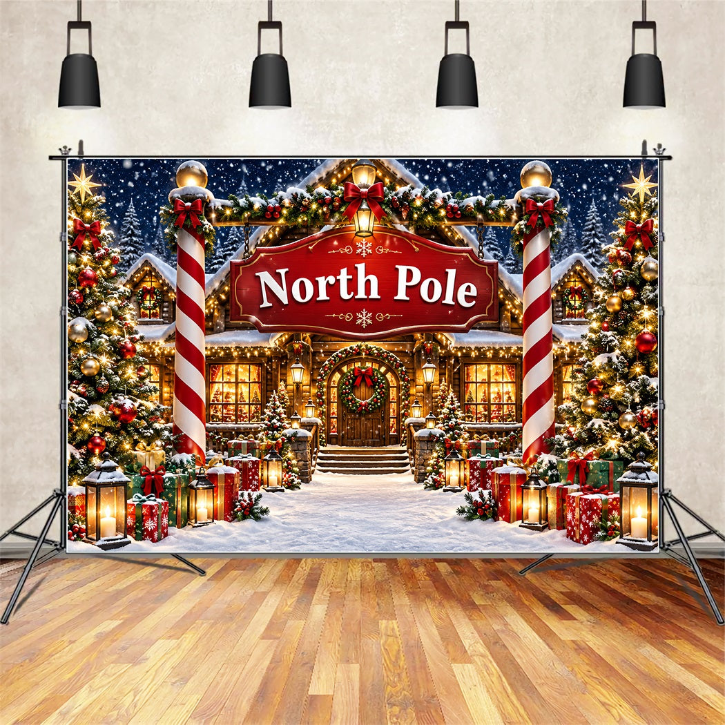 North Pole Photo Backdrop Snowy Cozy House Entrance Professional Christmas Backdrop UK ZTT610-36