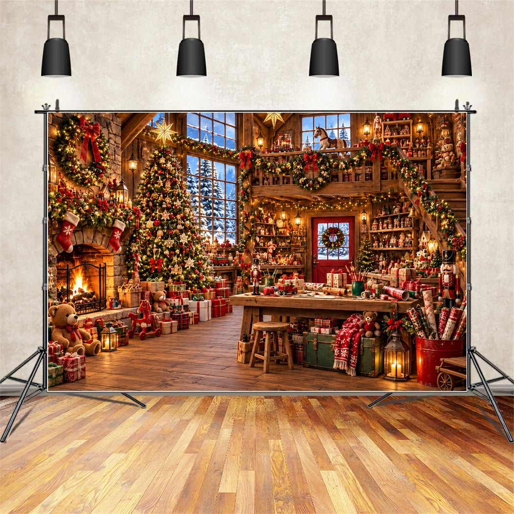 Santa Workshop Backdrop Rustic Cabin Toy Workshop Christmas Backdrops for Photography UK ZTT610-39