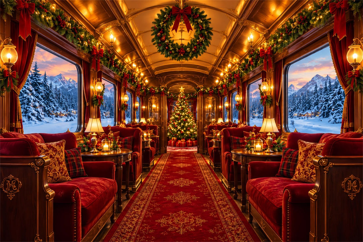 Christmas Backdrops for Photography Festive Luxury Train Interior Christmas Photography Backdrop UK ZTT610-41
