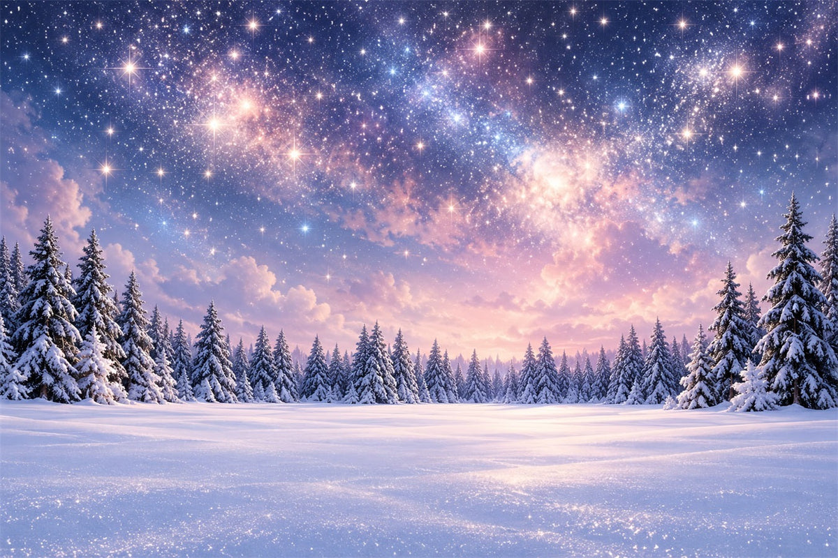 Christmas Tree Backdrops Starlit Snowy Forest Sky Xmas Backdrop UK ZTT610-42