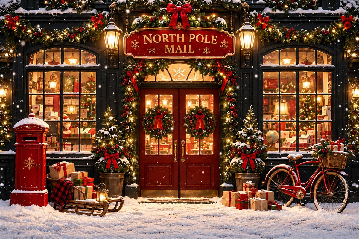 North Pole Photo Backdrop Winter Snow Mail Station Christmas Photography Backdrops UK ZTT610-43