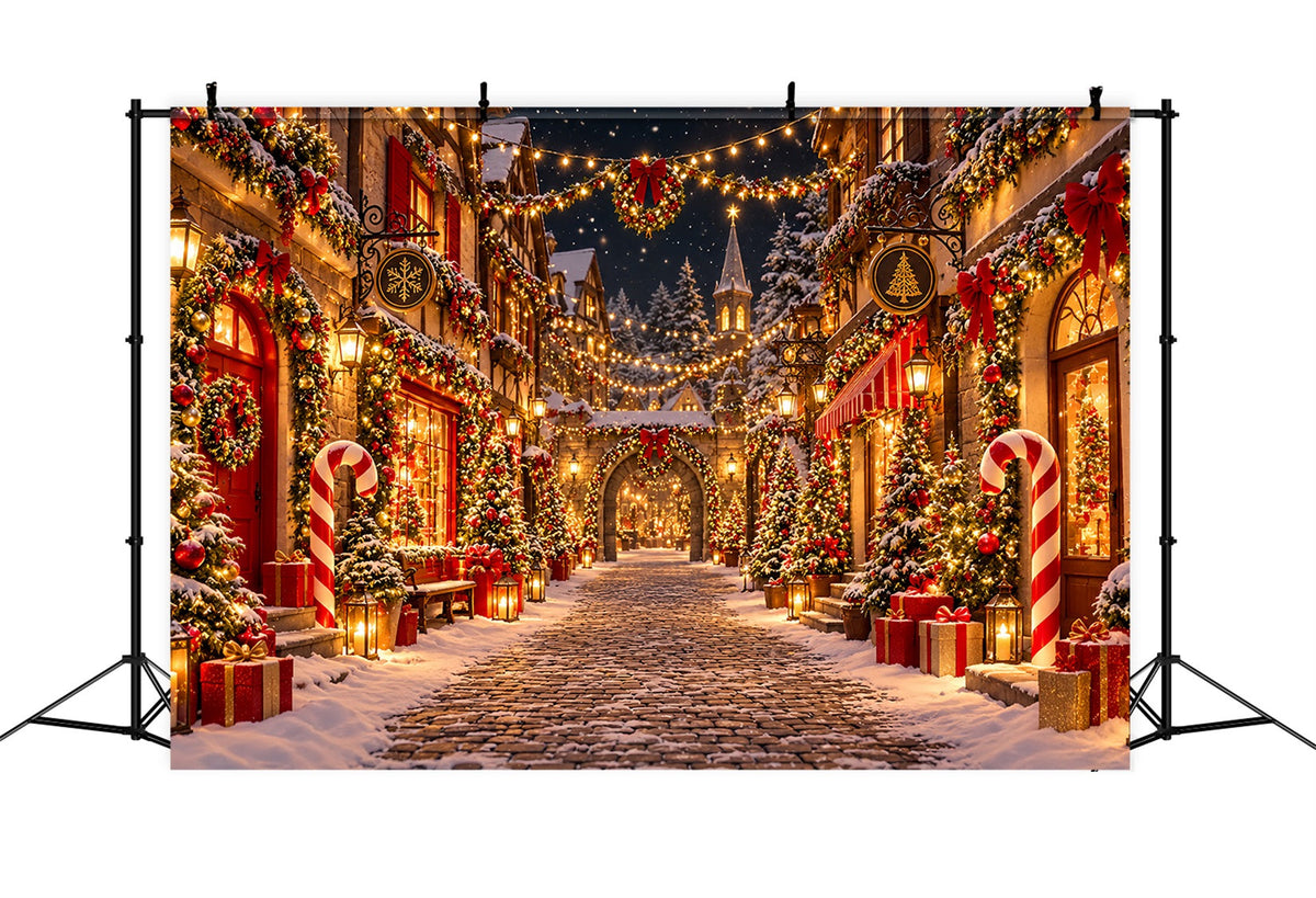 Christmas Village Backdrops Snowy Cobblestone Street Photography Christmas Backdrops UK ZTT610-44