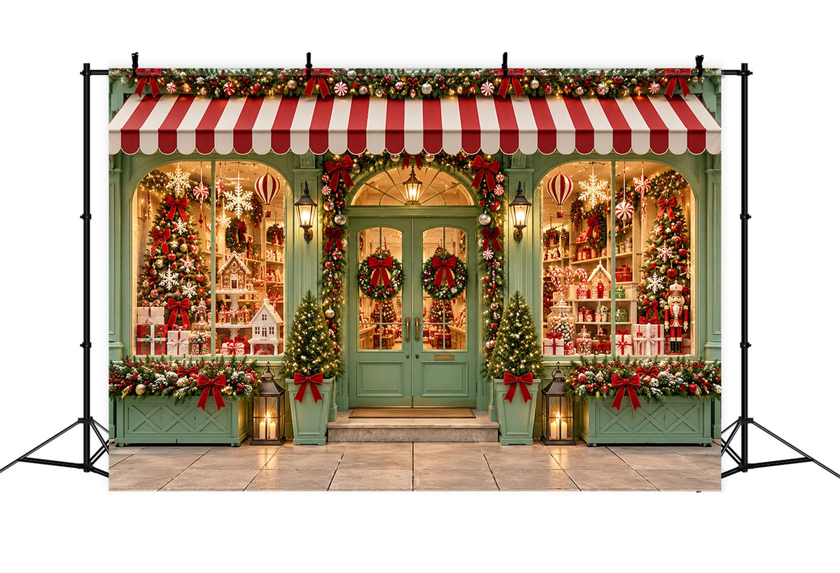 Christmas Candy Cane Backdrop Mint Green Gift Storefront Merry Christmas Backdrop UK ZTT610-50