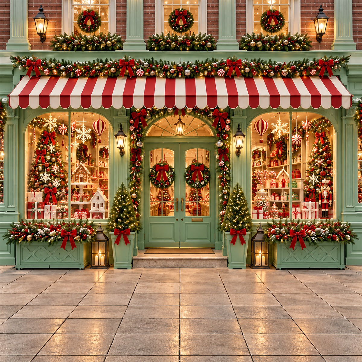 Christmas Candy Cane Backdrop Mint Green Gift Storefront Merry Christmas Backdrop UK ZTT610-50