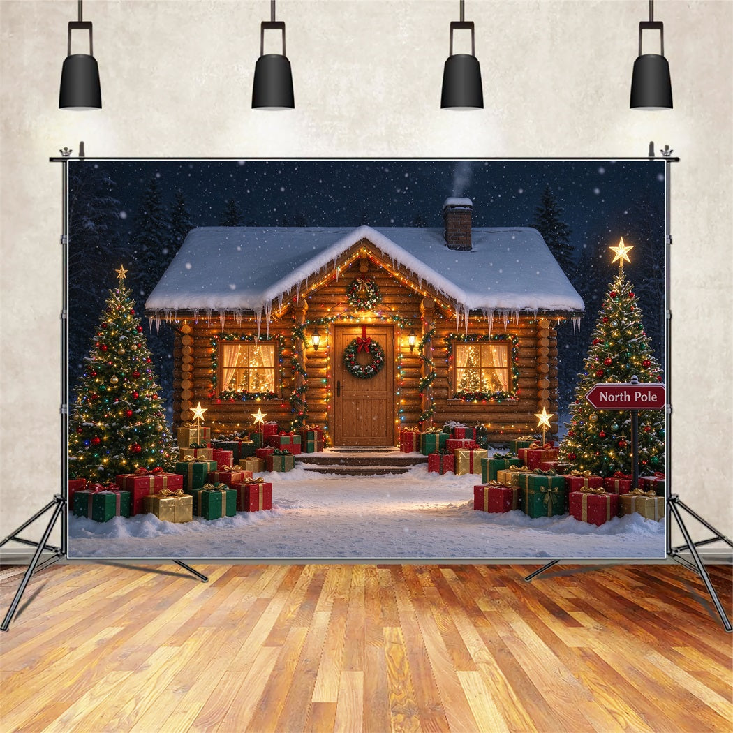 North Pole Photo Backdrop Winter Snow Rustic Cabin Professional Christmas Backdrop UK ZTT610-6