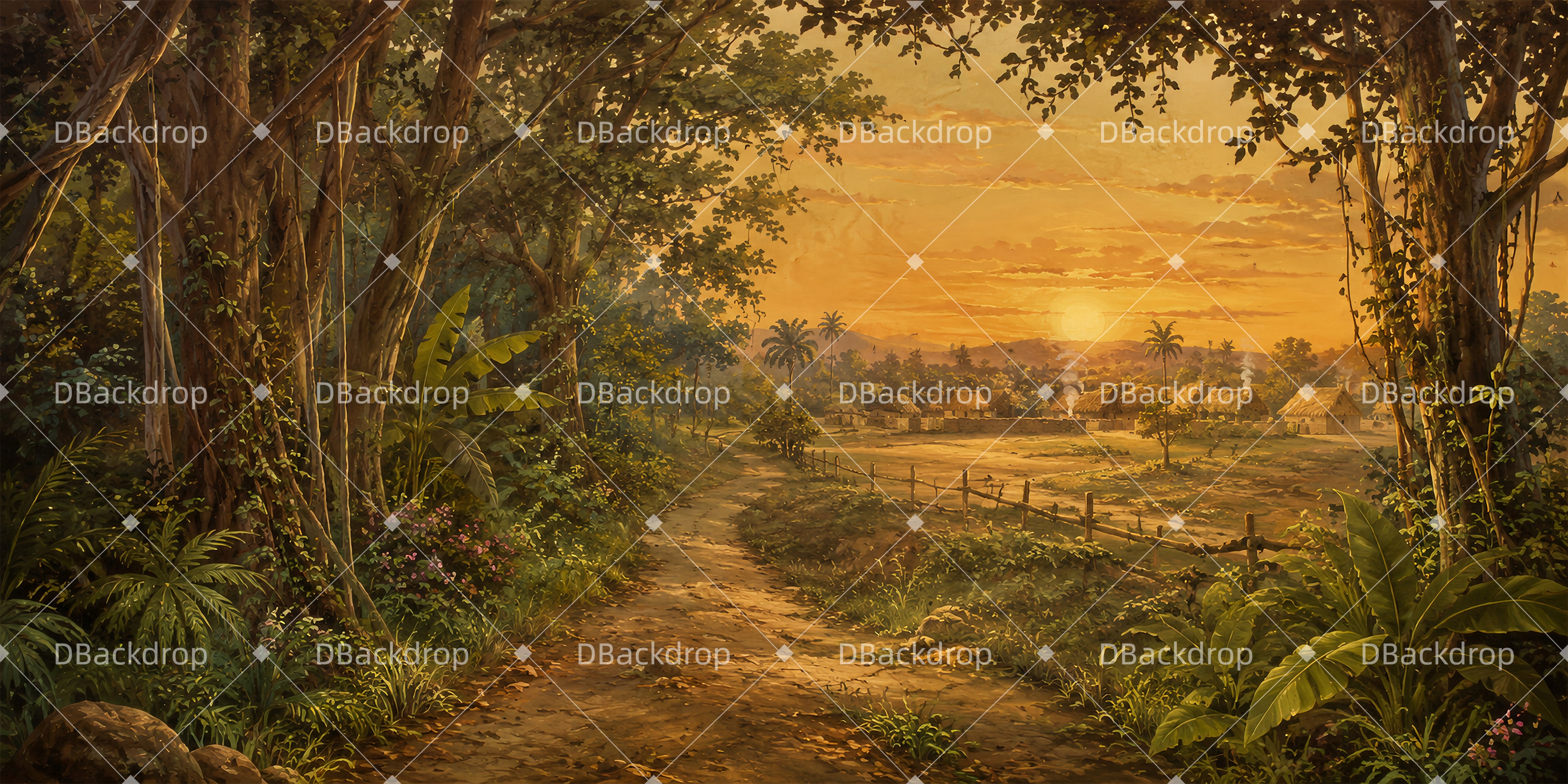Professional Stage Backdrops Village Sunset Theater Backdrop UK ZTT65-T37