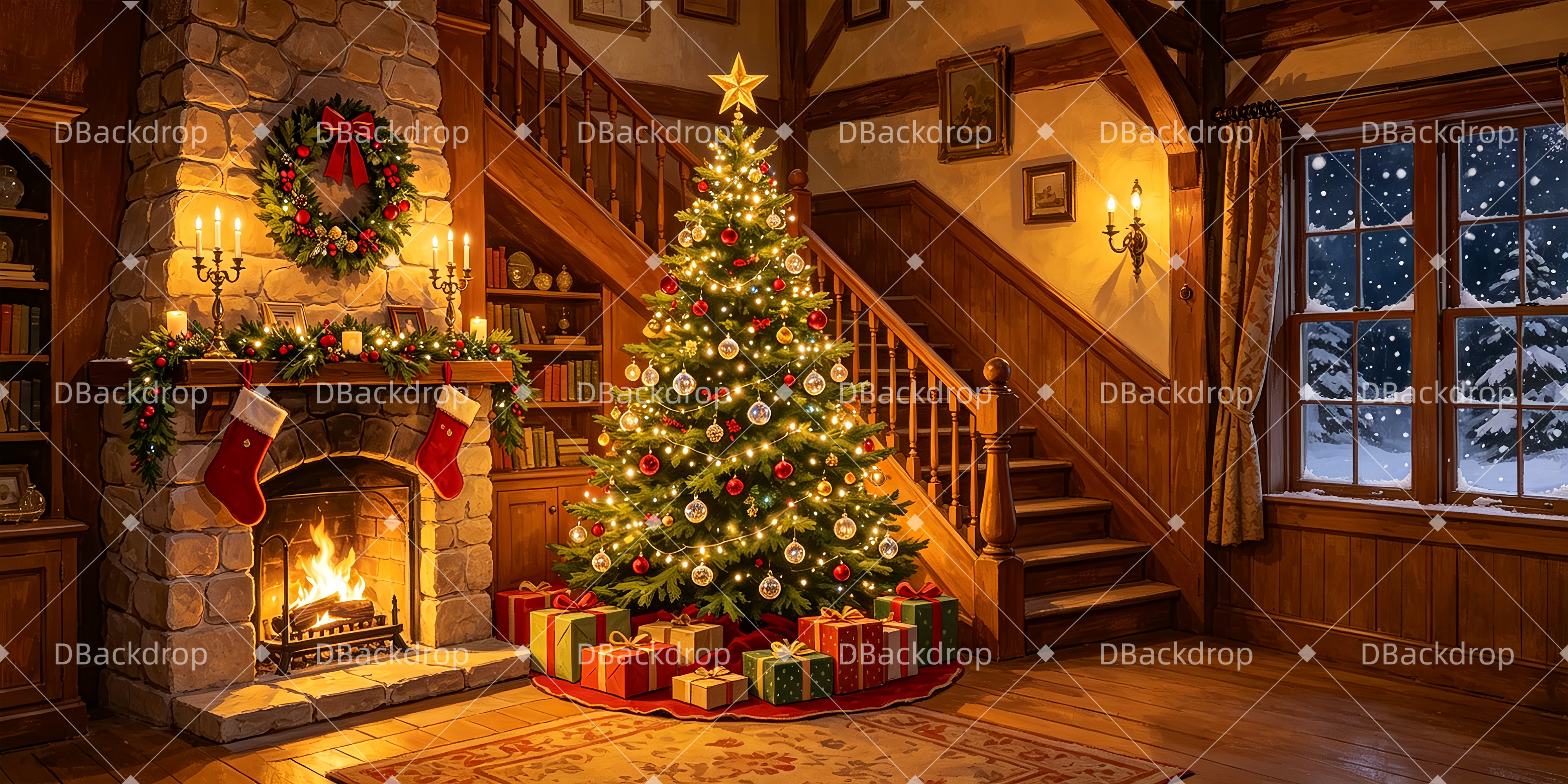 Christmas Stage Backdrops Cozy Hearth Theater Backdrops UK ZTT66-T109