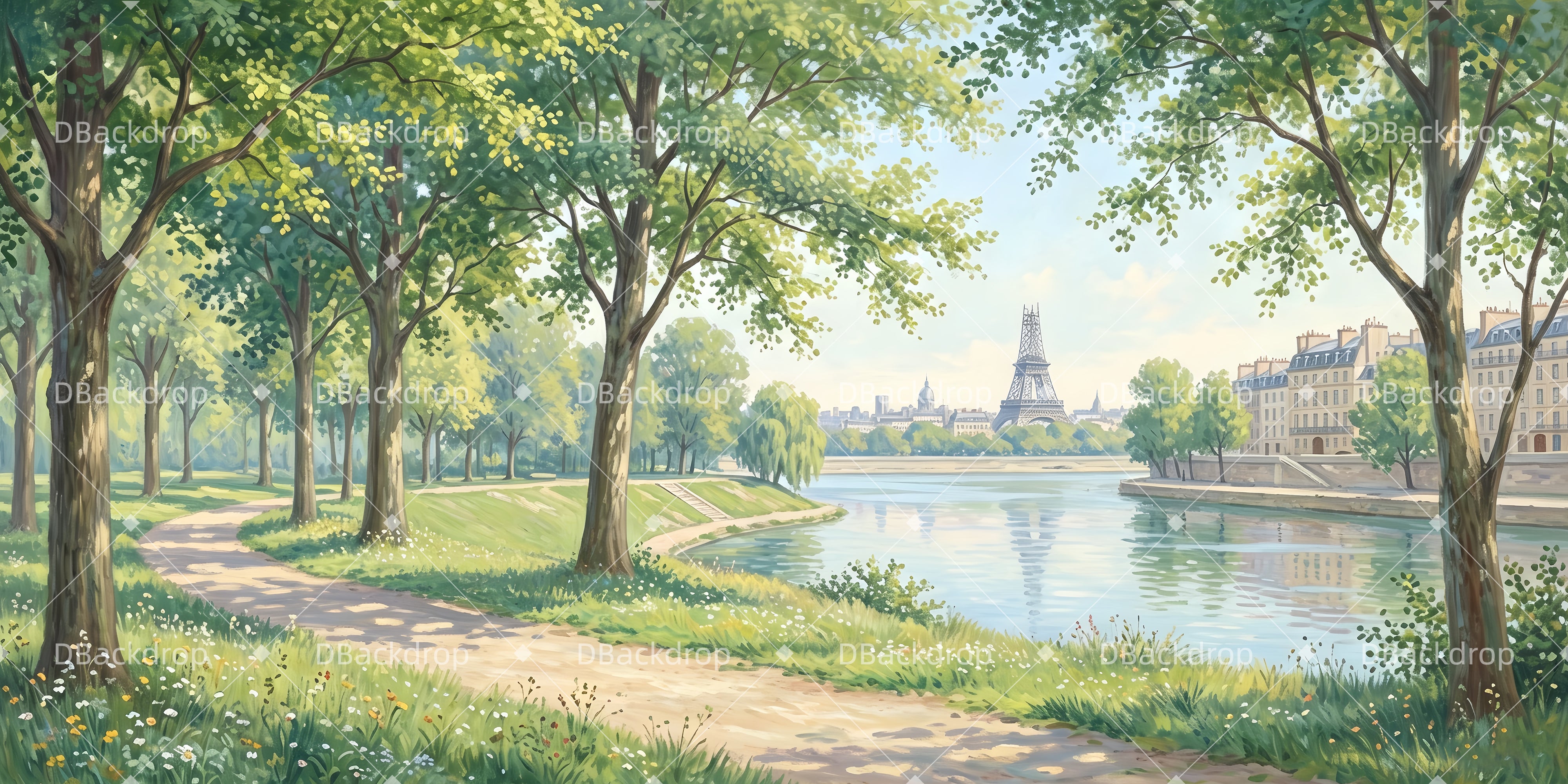 Stage Backdrop Seine Eiffel Path School Play Backdrops UK ZTT66-T79