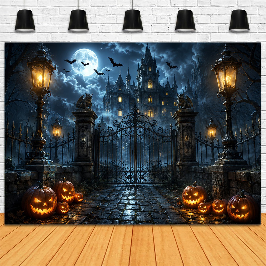 Halloween Backdrop Photography Gothic Castle Pumpkin Gateway Halloween Scary Backdrop UK ZTT67-12