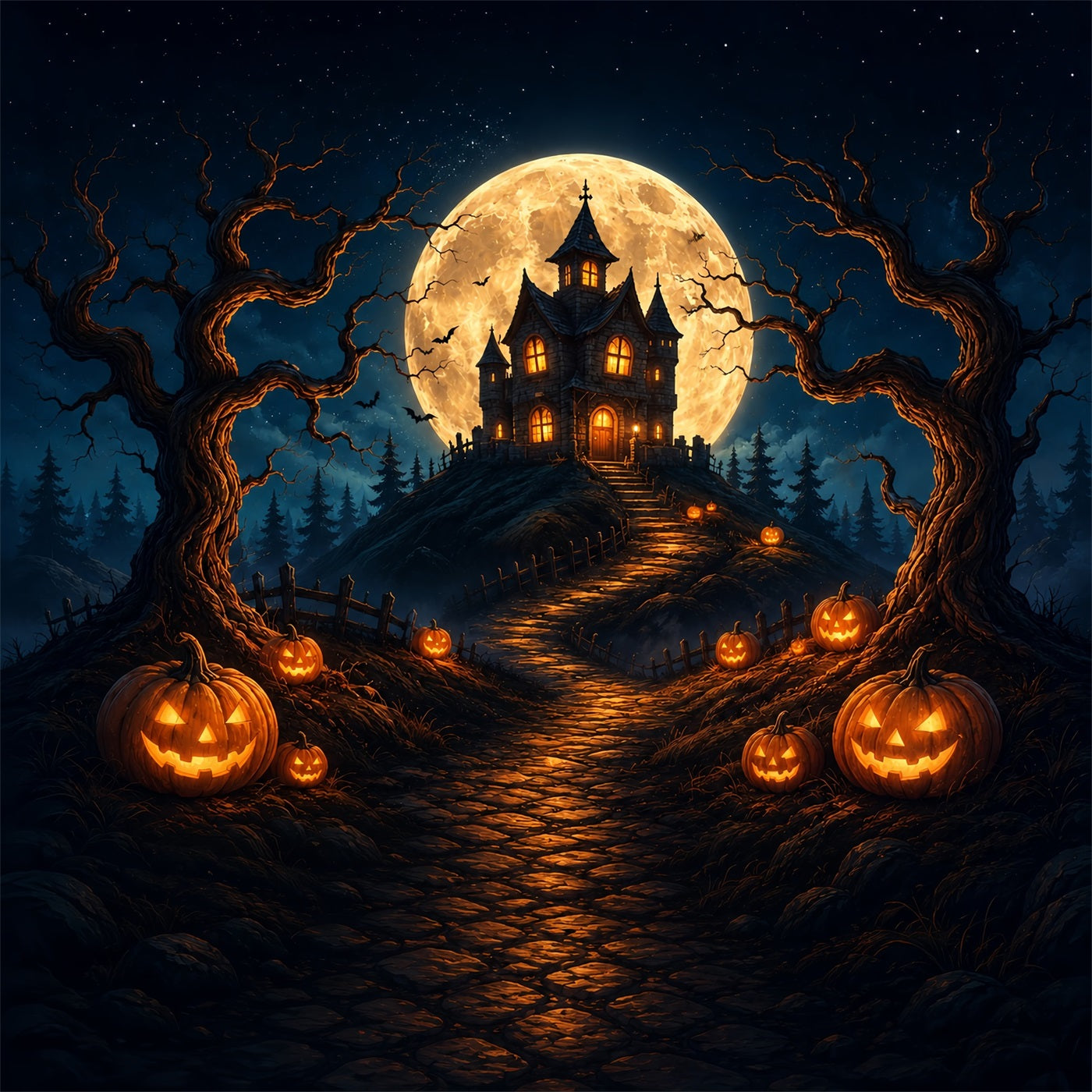 Halloween Backdrop Photos Moonlit Pumpkin Haunted House DIY Halloween Photo Backdrop UK ZTT67-20