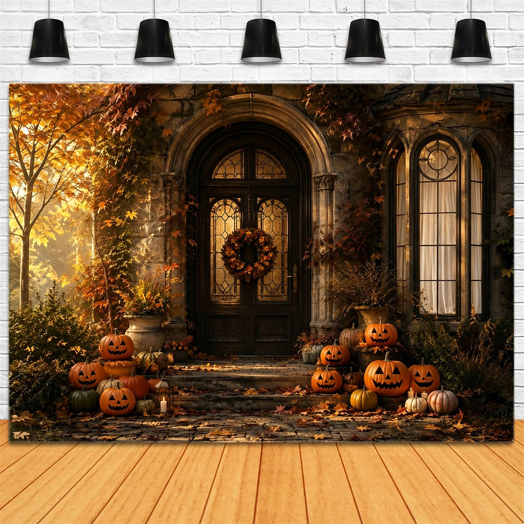 Halloween Outdoor Backdrop Autumn Pumpkin Manor Porch Halloween Backdrops For Photos UK ZTT67-31