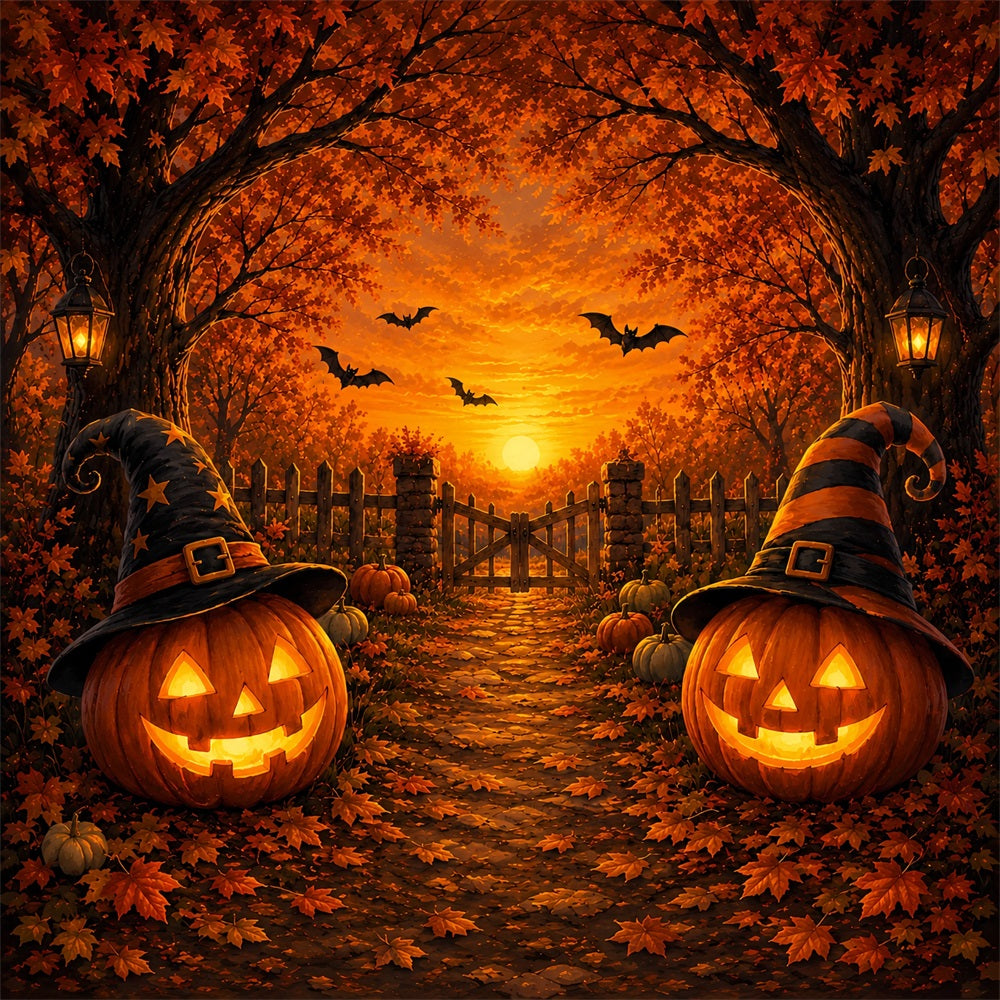 Halloween Stage Backdrop Witch Hat Pumpkin Path Halloween Photography Backdrops UK ZTT67-5