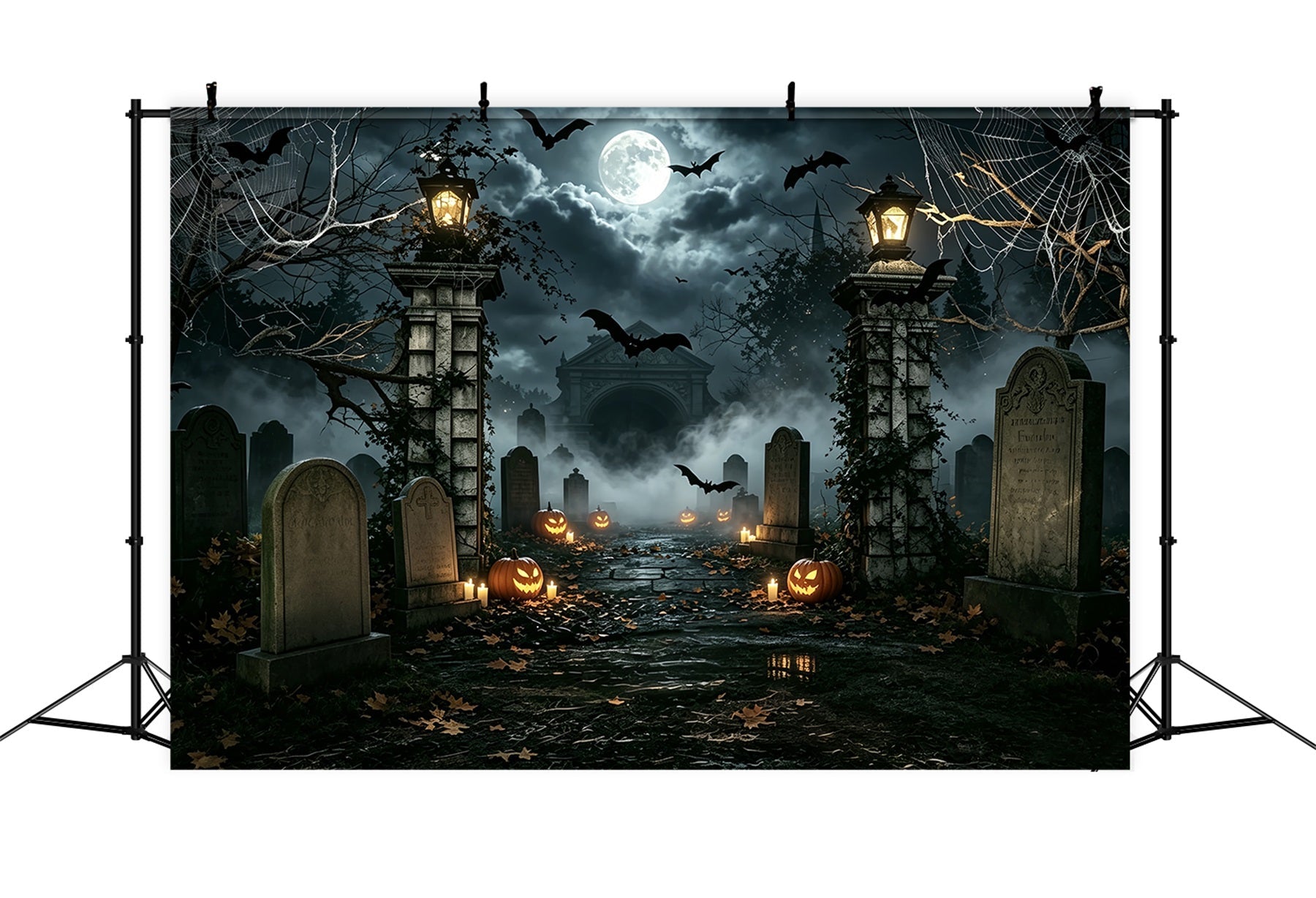 Halloween Balloon Backdrop Spiderweb Pumpkin Cemetery Entrance Halloween Themed Backdrop UK ZTT67-50