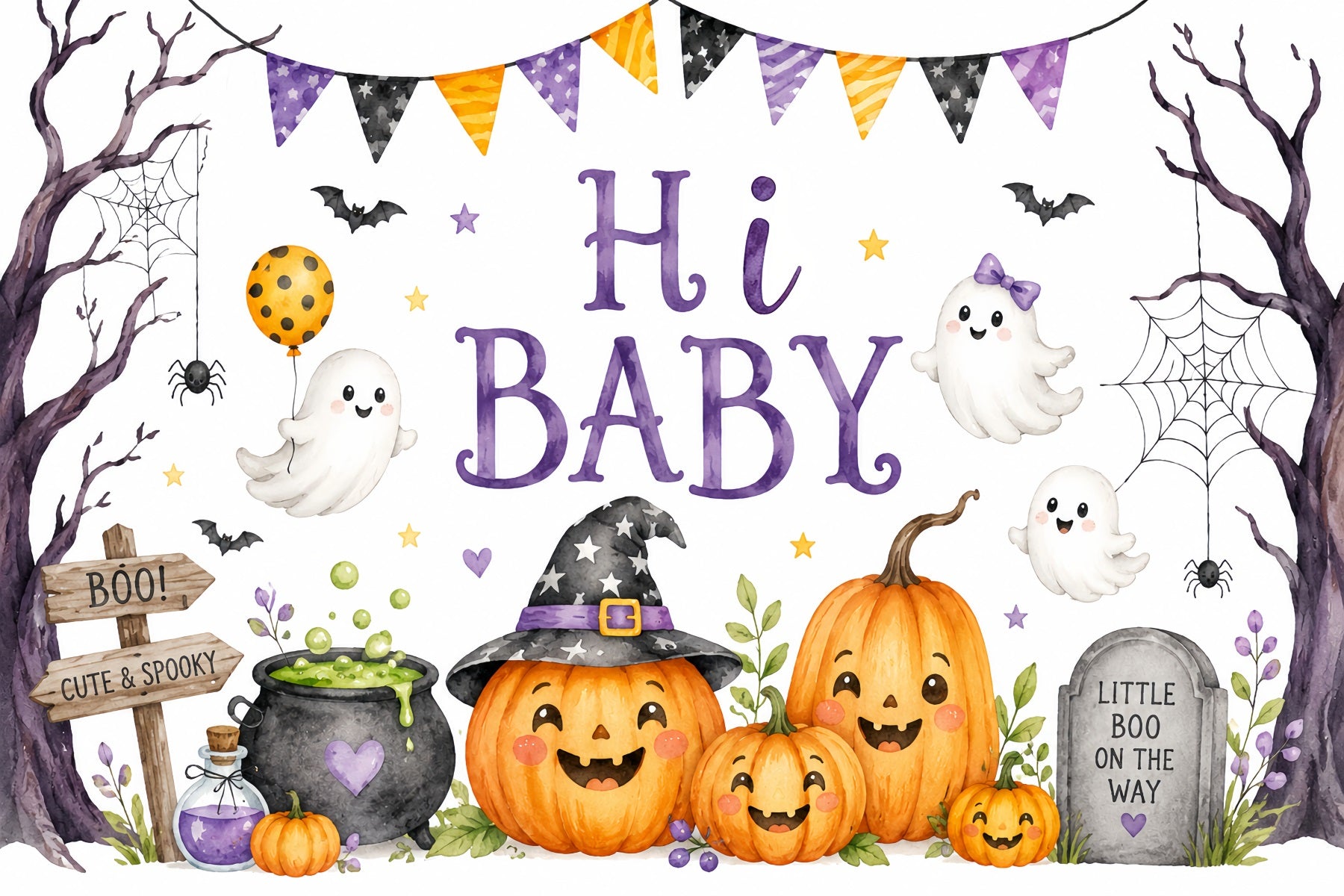 Halloween Baby Shower Backdrop Cute Ghost Pumpkin Gathering Photography Halloween Backdrop UK ZTT67-6